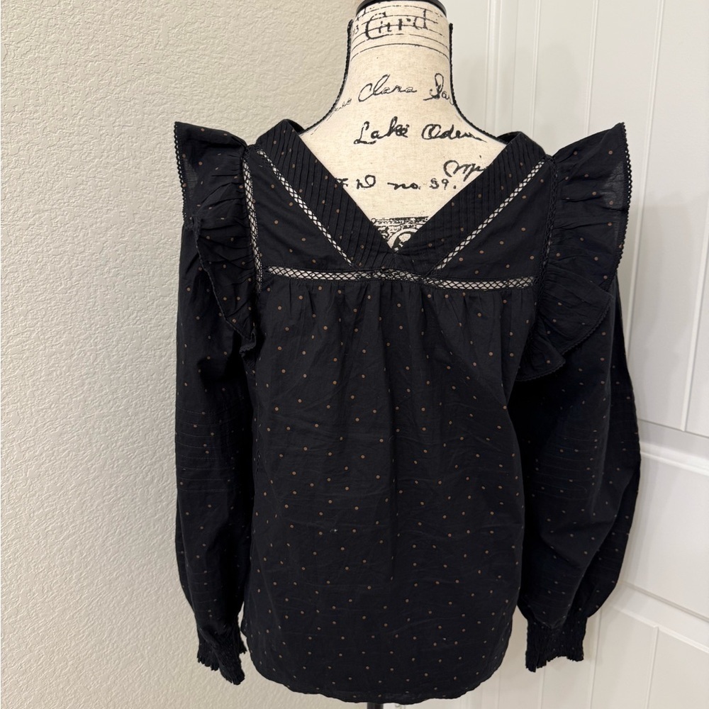 Madewell Black Ruffle shirt Tunic sz S - Picture 6 of 10